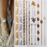 Popxstar 1 sheet Flash Boho Metallic Gold Feathers Shimmering Jewellery Festival Temporary Tattoo