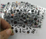 Popxstar 24Sheets in 1 Halloween 3D Nail Art Sticker Black Nail Art Nails Stickers Adhesive Skull Nail Art Lace Stickers Decals Transfers