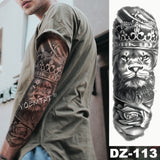 Popxstar Large Arm Sleeve Tattoo Lion Crown King Rose Waterproof Temporary Tatoo Sticker Wild Wolf Tiger Men Full Skull Totem Fake Tatto