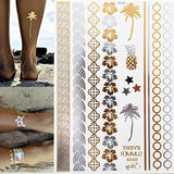 Popxstar 1 sheet Flash Boho Metallic Gold Feathers Shimmering Jewellery Festival Temporary Tattoo