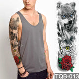 Popxstar Large Arm Sleeve Tattoo Lion Crown King Rose Waterproof Temporary Tatoo Sticker Wild Wolf Tiger Men Full Skull Totem Fake Tatto