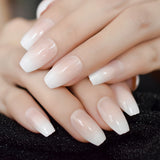 Popxstar Holo Glitter Pink Nude French Ballerina Coffin False Nails Gradient Natural Press on Fake Nails Tips Daily Office Finger Wear