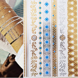 Popxstar 1 sheet Flash Boho Metallic Gold Feathers Shimmering Jewellery Festival Temporary Tattoo