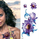Popxstar Purple Flower Tattoos Waterproof Sexy Tattoo for Women Girls Peony Rose Lotus Flower Tattoo and Body Art Fashion Stickers Bikini