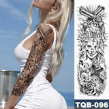 Popxstar Large Arm Sleeve Tattoo Lion Crown King Rose Waterproof Temporary Tatoo Sticker Wild Wolf Tiger Men Full Skull Totem Fake Tatto