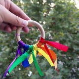 Popxstar Newest 20pcs/lot Rainbow Ribbons Wooden Ring  for Teething Waldorf Toy