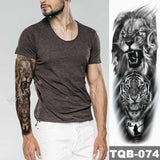 Popxstar Large Arm Sleeve Tattoo Lion Crown King Rose Waterproof Temporary Tatoo Sticker Wild Wolf Tiger Men Full Skull Totem Fake Tatto