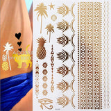 Popxstar 1 sheet Flash Boho Metallic Gold Feathers Shimmering Jewellery Festival Temporary Tattoo