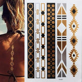 Popxstar 1 sheet Flash Boho Metallic Gold Feathers Shimmering Jewellery Festival Temporary Tattoo