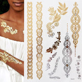 Popxstar 1 sheet Flash Boho Metallic Gold Feathers Shimmering Jewellery Festival Temporary Tattoo