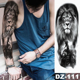 Popxstar Large Arm Sleeve Tattoo Lion Crown King Rose Waterproof Temporary Tatoo Sticker Wild Wolf Tiger Men Full Skull Totem Tatto