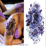Popxstar purple flower tattoos waterproof sexy tattoo for women girls peony rose lotus flower tattoo and body art fashion stickers bikini