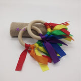 Popxstar Newest 20pcs/lot Rainbow Ribbons Wooden Ring  for Teething Waldorf Toy