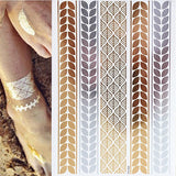 Popxstar 1 sheet Flash Boho Metallic Gold Feathers Shimmering Jewellery Festival Temporary Tattoo