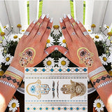 Popxstar 1 sheet Flash Boho Metallic Gold Feathers Shimmering Jewellery Festival Temporary Tattoo