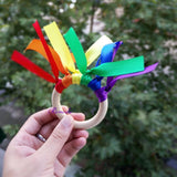 Popxstar Newest 20pcs/lot Rainbow Ribbons Wooden Ring  for Teething Waldorf Toy
