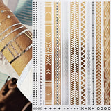 Popxstar 1 sheet Flash Boho Metallic Gold Feathers Shimmering Jewellery Festival Temporary Tattoo