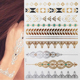 Popxstar 1 sheet Flash Boho Metallic Gold Feathers Shimmering Jewellery Festival Temporary Tattoo
