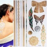 Popxstar 1 sheet Flash Boho Metallic Gold Feathers Shimmering Jewellery Festival Temporary Tattoo