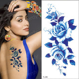 Popxstar purple flower tattoos waterproof sexy tattoo for women girls peony rose lotus flower tattoo and body art fashion stickers bikini