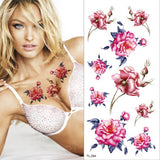 Popxstar Purple Flower Tattoos Waterproof Sexy Tattoo for Women Girls Peony Rose Lotus Flower Tattoo and Body Art Fashion Stickers Bikini