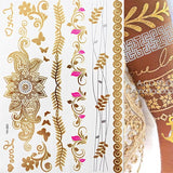 Popxstar 1 sheet Flash Boho Metallic Gold Feathers Shimmering Jewellery Festival Temporary Tattoo