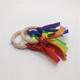 Popxstar Newest 20pcs/lot Rainbow Ribbons Wooden Ring  for Teething Waldorf Toy