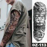 Popxstar Large Arm Sleeve Tattoo Lion Crown King Rose Waterproof Temporary Tatoo Sticker Wild Wolf Tiger Men Full Skull Totem Fake Tatto