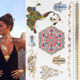 Popxstar 1 sheet Flash Boho Metallic Gold Feathers Shimmering Jewellery Festival Temporary Tattoo