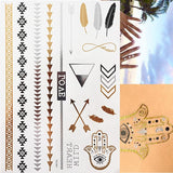 Popxstar 1 sheet Flash Boho Metallic Gold Feathers Shimmering Jewellery Festival Temporary Tattoo