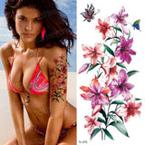 Popxstar purple flower tattoos waterproof sexy tattoo for women girls peony rose lotus flower tattoo and body art fashion stickers bikini