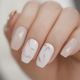 Popxstar Holo Glitter Pink Nude French Ballerina Coffin False Nails Gradient Natural Press on Fake Nails Tips Daily Office Finger Wear