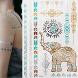 Popxstar 1 sheet Flash Boho Metallic Gold Feathers Shimmering Jewellery Festival Temporary Tattoo