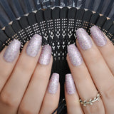 Popxstar Holo Glitter Pink Nude French Ballerina Coffin False Nails Gradient Natural Press on Fake Nails Tips Daily Office Finger Wear
