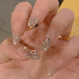 Popxstar Spring Centerpiece Ideas Short Square Acrylic Nails Spring Dip Nails 24pcs Rhinestone Design Fake Nails Shiny Bridal Women Lady Party Nail DIy Decorations Press On Nail Tips False Nail Patch