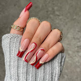 Popxstar 24Pcs Brown Pink Wavy Lines Detachable Long Ballerina False Nails With Glue Press On Fake Full Cover Nail Tips Manicure Tools