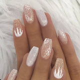 Popxstar spring centerpiece ideas short square acrylic nails spring dip nails 24Pcs Shiny Glitter Detachable False Nails Long Ballerina Pink Wearable Fake Nails Full Cover False Nail Tips with glue design