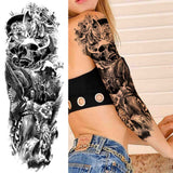 Popxstar Black God Wolf Temporary Sleeve Tattoos For Women Men Adult Skull Geometric Tattoo Sticker Fake Flower Full Arm Tatoos Realistic