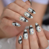 Popxstar Holo Glitter Pink Nude French Ballerina Coffin False Nails Gradient Natural Press on Fake Nails Tips Daily Office Finger Wear