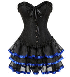 Popxstar Overbust Burlesque Corset and Tutu Skirt Set Vintage Lace up Corset Dress Sexy Corselet and Bustiers Party Plus Size Body Shaper