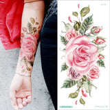 popxstar Waterproof Temporary Tattoo Sticker Rose Flowers Leave Flash Tattoos Body Art Arm Fake Sleeve Tatoo Black Women Girls Wrist