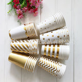 Popxstar 8pcs Golden Cup Party Paper Disposable Tableware Birthday Party Dinner Plate Polka Dot Striped Cup