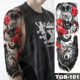 Popxstar Large Arm Sleeve Tattoo Lion Crown King Rose Waterproof Temporary Tatoo Sticker Wild Wolf Tiger Men Full Skull Totem Fake Tatto