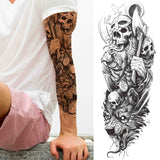 Popxstar Black God Wolf Temporary Sleeve Tattoos For Women Men Adult Skull Geometric Tattoo Sticker Fake Flower Full Arm Tatoos Realistic