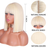 Popxstar Synthetic Blonde Wig with Bangs Short Wigs for Women Golden Wig Straight Bob Wig Natural Heat Resistant Wigs 11 Inches for Party