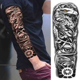 Popxstar Black God Wolf Temporary Sleeve Tattoos For Women Men Adult Skull Geometric Tattoo Sticker Fake Flower Full Arm Tatoos Realistic