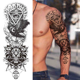 Popxstar Black God Wolf Temporary Sleeve Tattoos For Women Men Adult Skull Geometric Tattoo Sticker Fake Flower Full Arm Tatoos Realistic