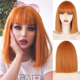 Popxstar Synthetic Blonde Wig with Bangs Short Wigs for Women Golden Wig Straight Bob Wig Natural Heat Resistant Wigs 11 Inches for Party