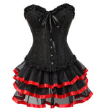 Popxstar Overbust Burlesque Corset and Tutu Skirt Set Vintage Lace up Corset Dress Sexy Corselet and Bustiers Party Plus Size Body Shaper