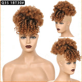 Popxstar Synthetic High Puff Afro Kinky Curly Ponytail with Bangs Ponytail Hair Extension Drawstring Short Afro Pony Tail